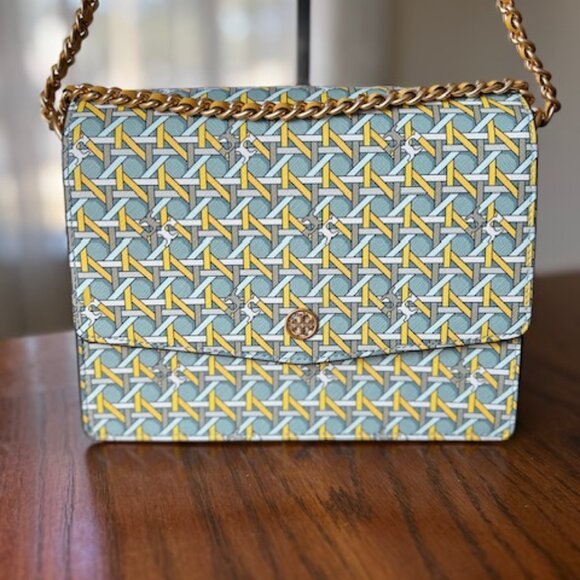 Tory Burch Robinson Shoulder Bag Northern Blue Basket Weave - Picture 15 of 16